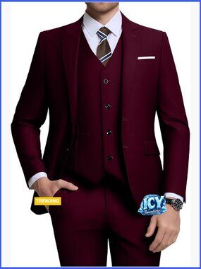 Men's 3 Piece Slim Fit Suit Set with Blazer Vest Pants